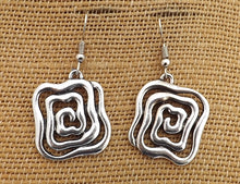 Load image into Gallery viewer, Silver Tone Square Spiral Drop Earrings
