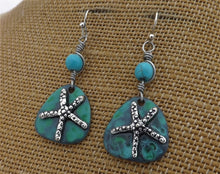 Load image into Gallery viewer, Silver Tone Starfish on Blue, Earrings
