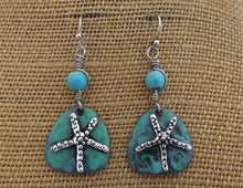 Load image into Gallery viewer, Silver Tone Starfish on Blue, Earrings
