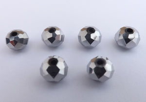 6x8mm Silver Metallic Crystal Cut Glass Rondelle Beads