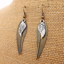 Load image into Gallery viewer, Silver &amp; Bronze Tone Leaf &amp; Angel Wing Earrings
