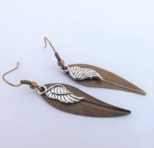 Load image into Gallery viewer, Silver &amp; Bronze Tone Leaf &amp; Angel Wing Earrings
