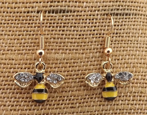 Small Bee or Bumble Bee Drop Earrings