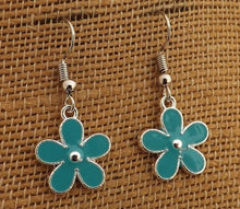 Load image into Gallery viewer, Small Blue &amp; Silver Tone Flower Earrings (5 colour options)
