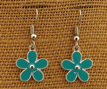 Load image into Gallery viewer, Small Blue &amp; Silver Tone Flower Earrings (5 colour options)
