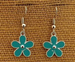 Small Blue & Silver Tone Flower Earrings (5 colour options)