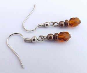 Small Brown Faceted Bead Earrings