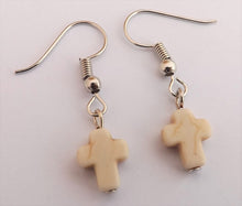 Load image into Gallery viewer, Small Creamy White Cross Drop Earrings
