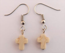 Load image into Gallery viewer, Small Creamy White Cross Drop Earrings
