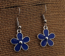 Load image into Gallery viewer, Small Blue &amp; Silver Tone Flower Earrings (5 colour options)
