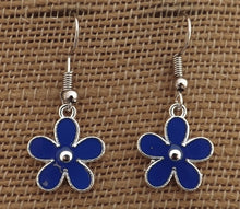 Load image into Gallery viewer, Small Blue &amp; Silver Tone Flower Earrings (5 colour options)
