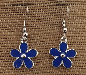 Small Blue & Silver Tone Flower Earrings (5 colour options)