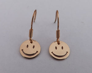 Small Smiley Face Drop Earrings (gold or silver)