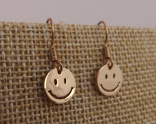 Load image into Gallery viewer, Small Smiley Face Drop Earrings (gold or silver)
