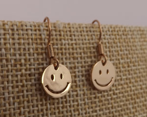 Small Smiley Face Drop Earrings (gold or silver)