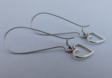 Load image into Gallery viewer, Small Hollowed Heart, Silver Tone Earrings on Long Kidney Hooks
