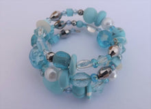 Load image into Gallery viewer, Small Light Blue, White &amp; Silver Handmade Beads Memory Wire Bracelet
