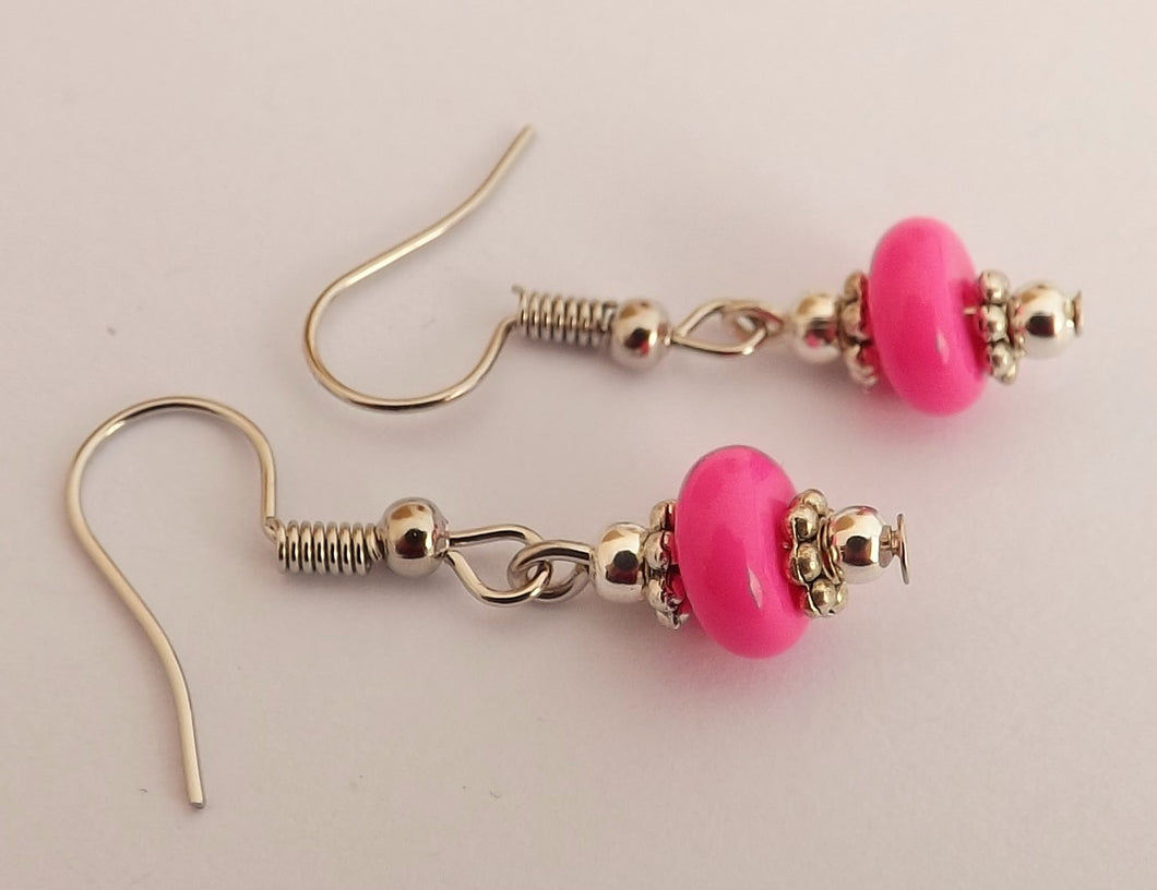 Small Opaque Bright Pink Bead Earrings