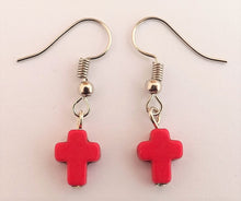 Load image into Gallery viewer, Small Pink Cross Drop Earrings
