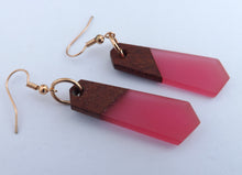 Load image into Gallery viewer, Small Pink Resin &amp; Wood Drop Earrings
