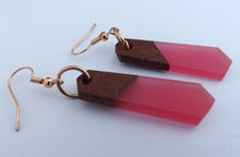 Load image into Gallery viewer, Small Pink Resin &amp; Wood Drop Earrings
