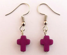 Load image into Gallery viewer, Small Purple Cross Drop Earrings
