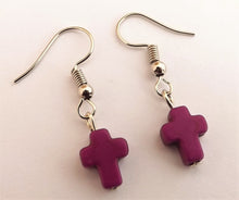 Load image into Gallery viewer, Small Purple Cross Drop Earrings
