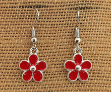 Load image into Gallery viewer, Small Black &amp; Silver Tone Flower Drop Earrings (4x colour options)
