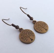 Load image into Gallery viewer, Small Round Bronze Tone Tree of Life Earrings
