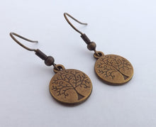 Load image into Gallery viewer, Small Round Bronze Tone Tree of Life Earrings
