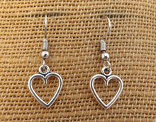 Load image into Gallery viewer, Small Silver Tone Hollowed Heart Earrings
