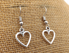Load image into Gallery viewer, Small Silver Tone Hollowed Heart Earrings
