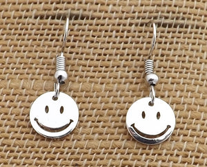 Small Smiley Face Drop Earrings (gold or silver)