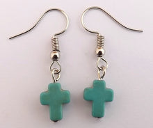 Load image into Gallery viewer, Small Turquoise Blue Cross Drop Earrings
