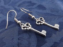 Load image into Gallery viewer, Small Vintage Style Silver Key Earrings
