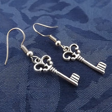 Load image into Gallery viewer, Small Vintage Style Silver Key Earrings
