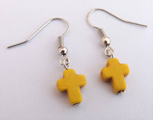 Load image into Gallery viewer, Small Yellow Cross Drop Earrings
