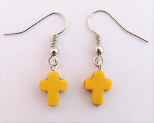 Load image into Gallery viewer, Small Yellow Cross Drop Earrings
