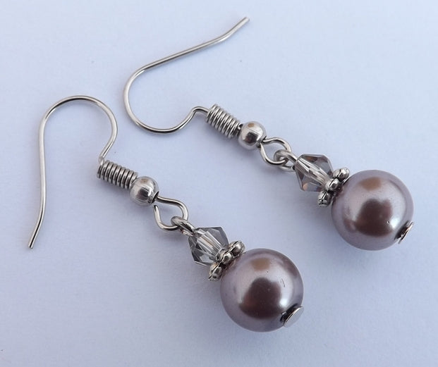 Soft Mushroom Grey Pearl Look Bead Earrings