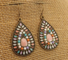 Load image into Gallery viewer, Soft Pink, Yellow, Brown, Green &amp; Bronze Tone Dotted Teardrop Earrings

