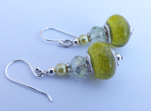 Load image into Gallery viewer, Sparkly Light Green Acrylic Bead Earrings on Sterling Silver Hooks
