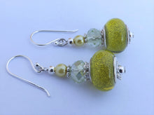 Load image into Gallery viewer, Sparkly Light Green Acrylic Bead Earrings on Sterling Silver Hooks
