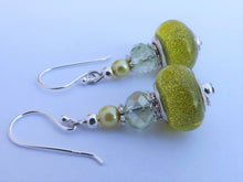 Load image into Gallery viewer, Sparkly Light Green Acrylic Bead Earrings on Sterling Silver Hooks
