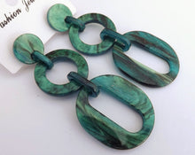 Load image into Gallery viewer, Sparkly Teal Acrylic Chunky Linked Loop Earrings
