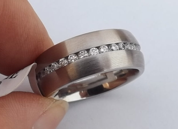 Stainless Steel & Diamantes Ring (size 8)