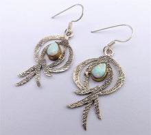 Load image into Gallery viewer, Sterling Silver &amp; Opal Artisan Designer Drop Earrings
