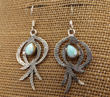 Load image into Gallery viewer, Sterling Silver &amp; Opal Artisan Designer Drop Earrings
