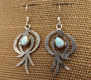 Sterling Silver & Opal Artisan Designer Drop Earrings