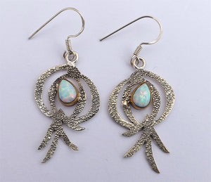 Sterling Silver & Opal Artisan Designer Drop Earrings