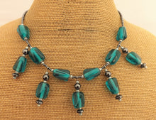 Load image into Gallery viewer, Teal Glass &amp; Hematite Handmade Bead Drop Necklace
